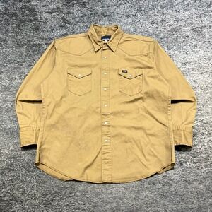 Wrangler Pearl Snap Shirt Long Sleeve Mens XL Tan Brushpopper Western Cowboy